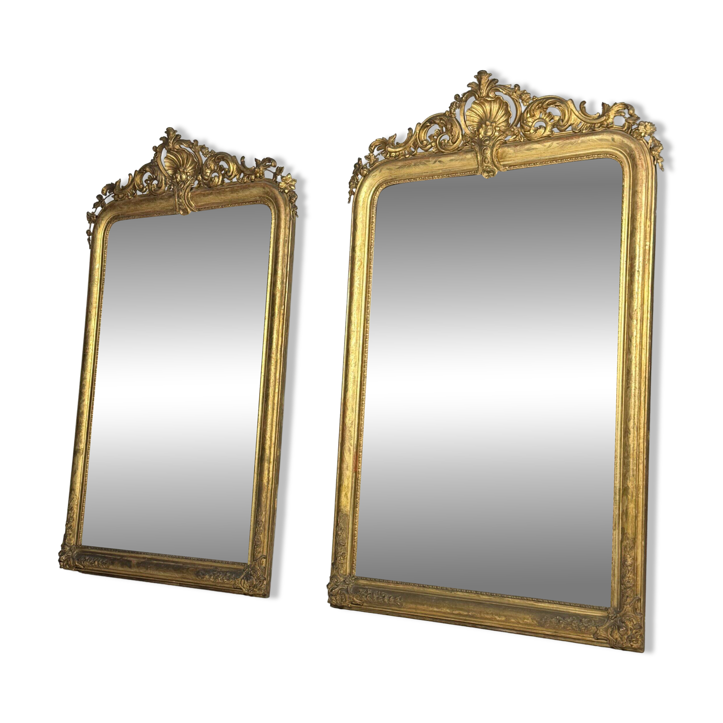 Ensemble de 2 miroirs dorés antiques français du 19ème siècle