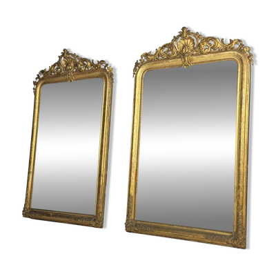 Ensemble de 2 miroirs dorés antiques français du 19ème siècle