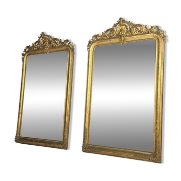 Ensemble de 2 miroirs dorés antiques français du 19ème siècle