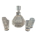 Antique liqueur set, decanter and 6 thick cut crystal glasses