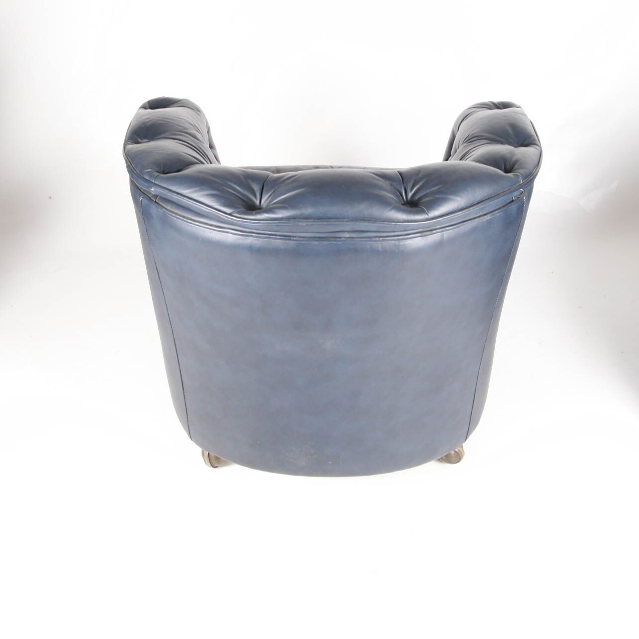 Suite of 3 small armchairs in midnight blue leather with castors