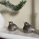 Duo of salt shaker and pepper in the shape of a bird in silver metal and its basket