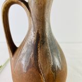 Soliflore vase in ancient sandstone brown and black ewer shape signed Denbac