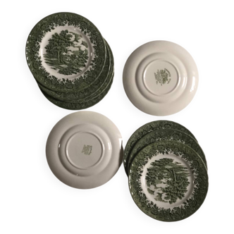 Set of 9 vintage W H Grindley plates – Country Style pattern (green)