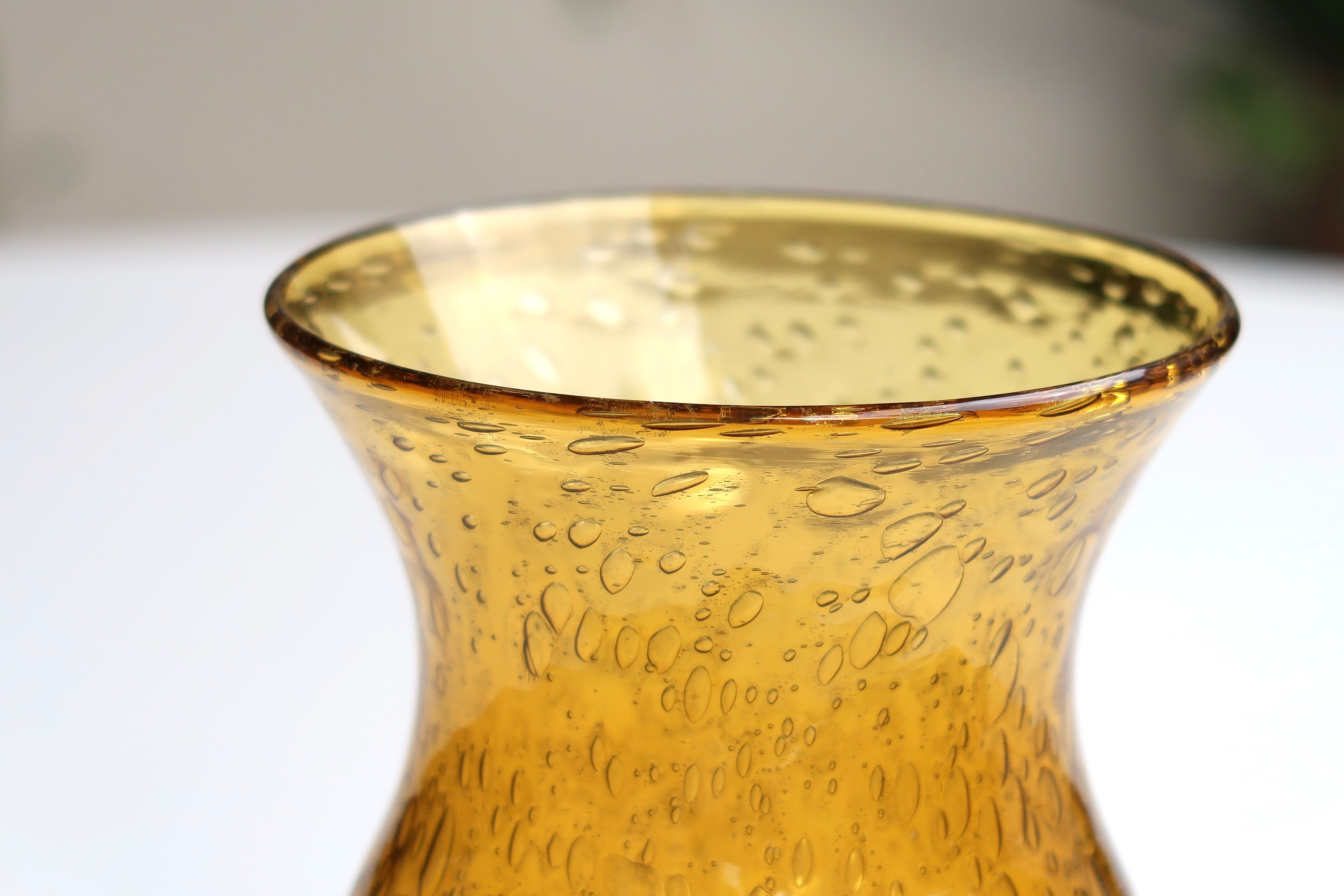 Organic amber bubble glass candle holder, 70s