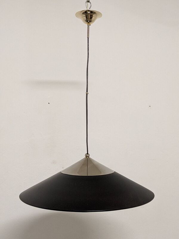 Suspension soucoupe XXL en marmorite noire, Italie vers 1970