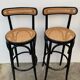 Pair of high canne stools or black curved wooden bar chairs, 1970