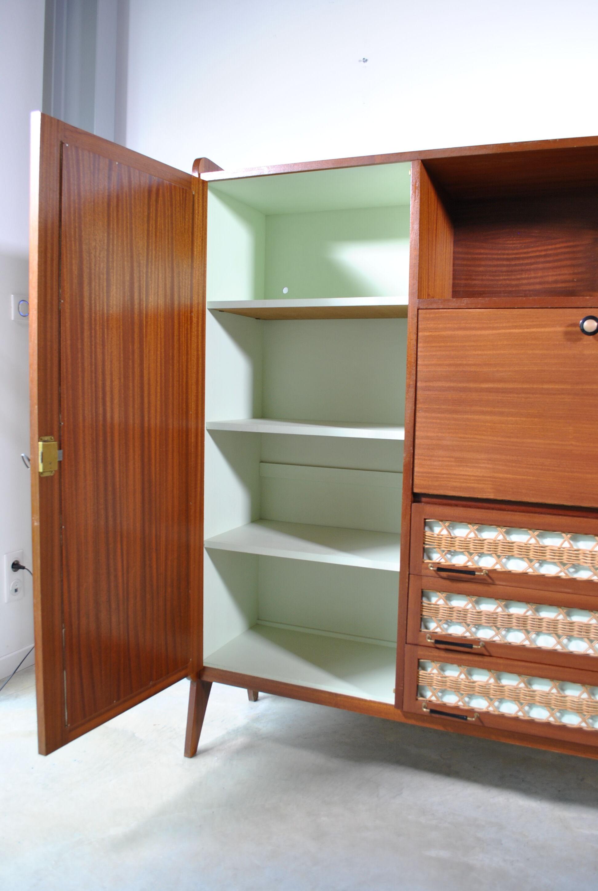 Rattan secretary cabinet 1960