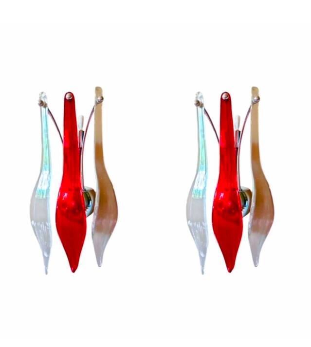 Pair of Murano glass lamps with chrome support, Italy 2000s