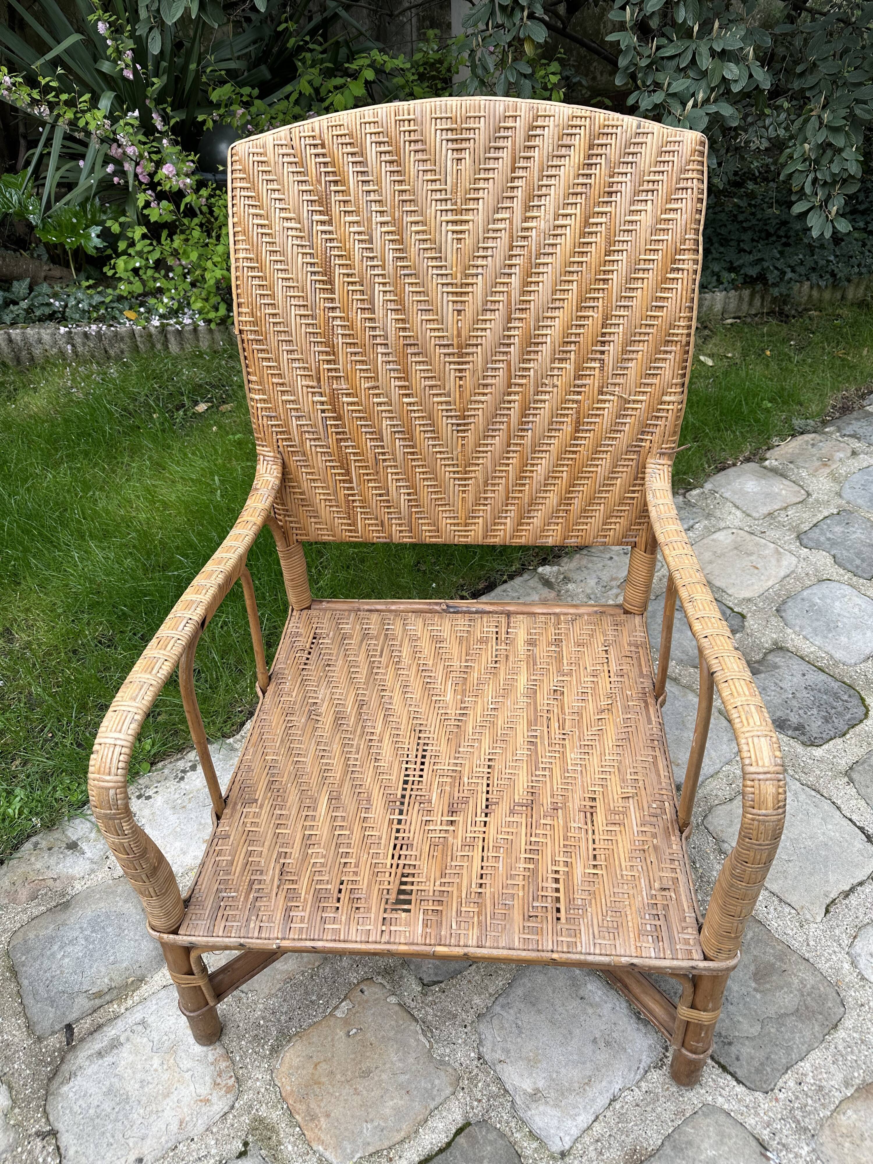 Vintage rattan and wicker armchair