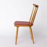 Vintage Beech Dining Chair with Original Red Faux Leather Seat – 1960s/70s