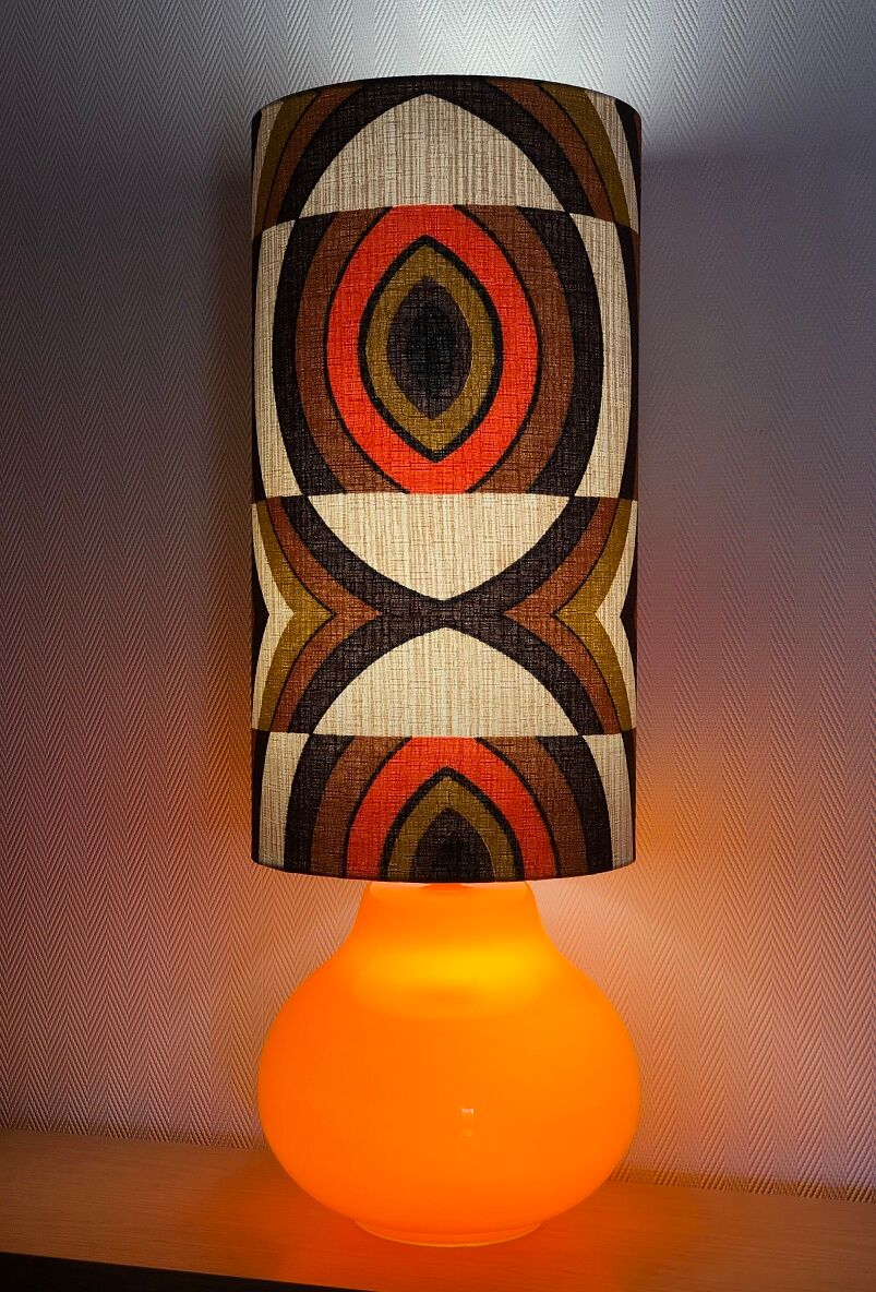 Orange opaline table lamp and vintage fabric