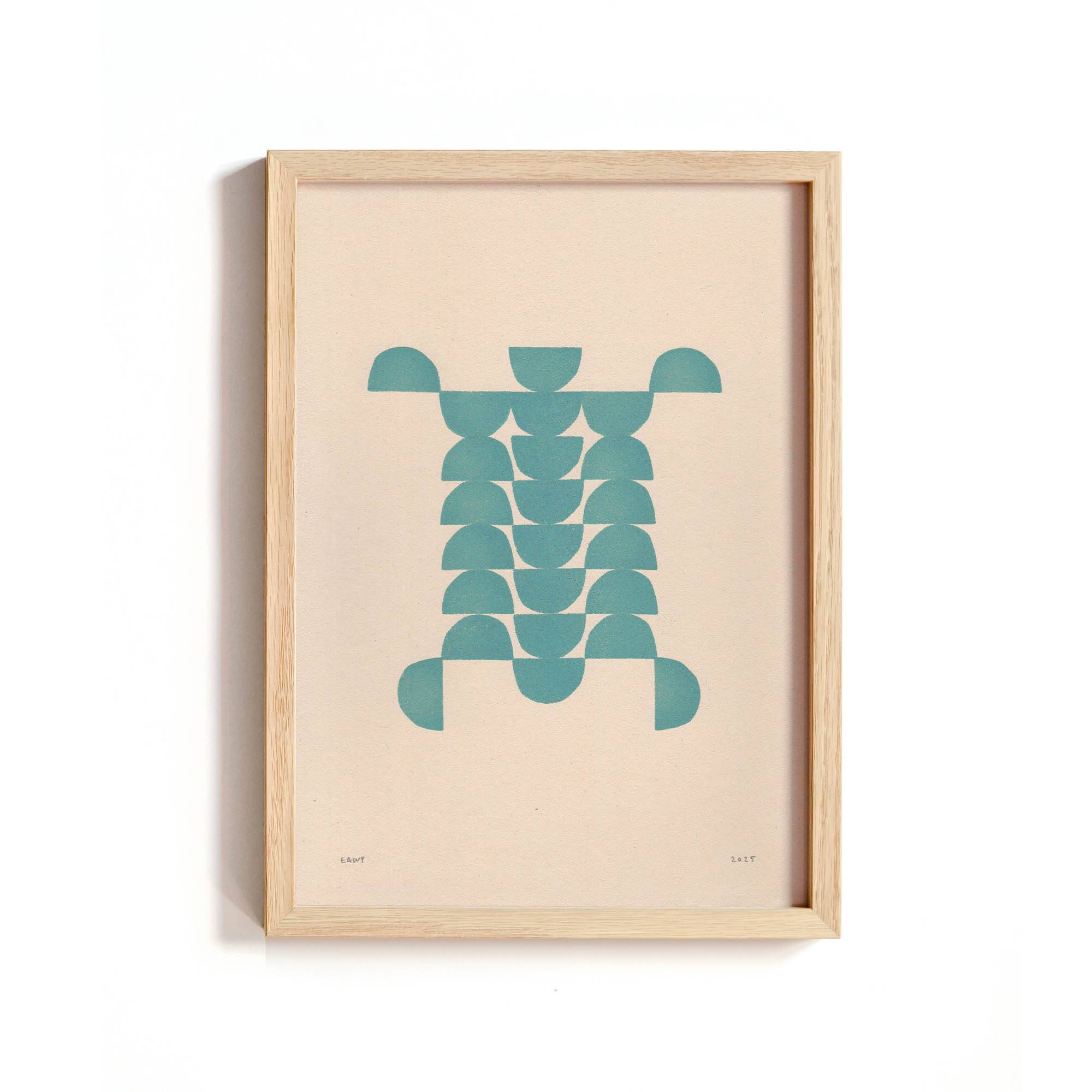 Collection of 12 framed paintings on paper, cool colours.