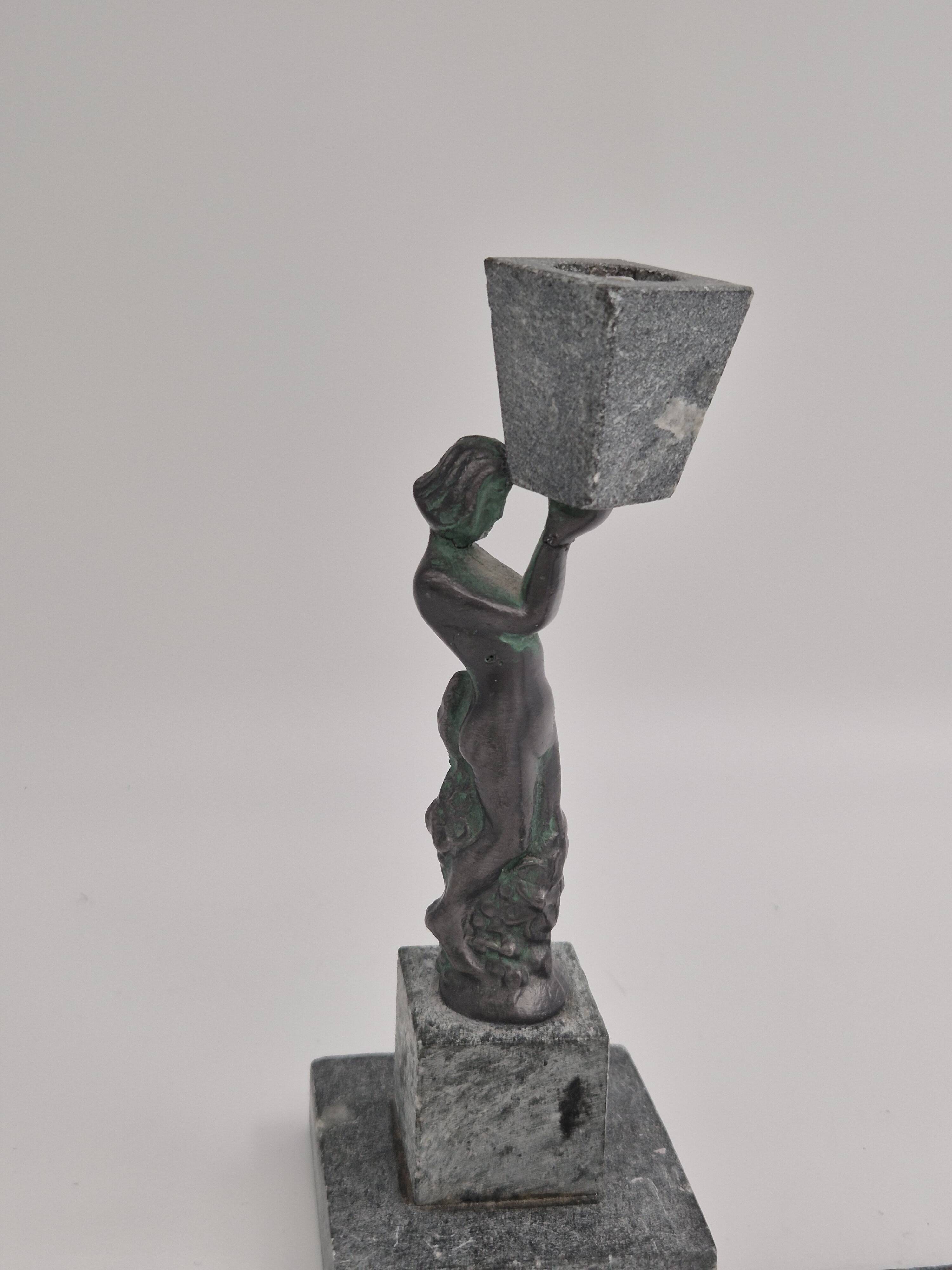 Rare decorative candlesticks in bronze and soapstone, Finland, Art Deco
