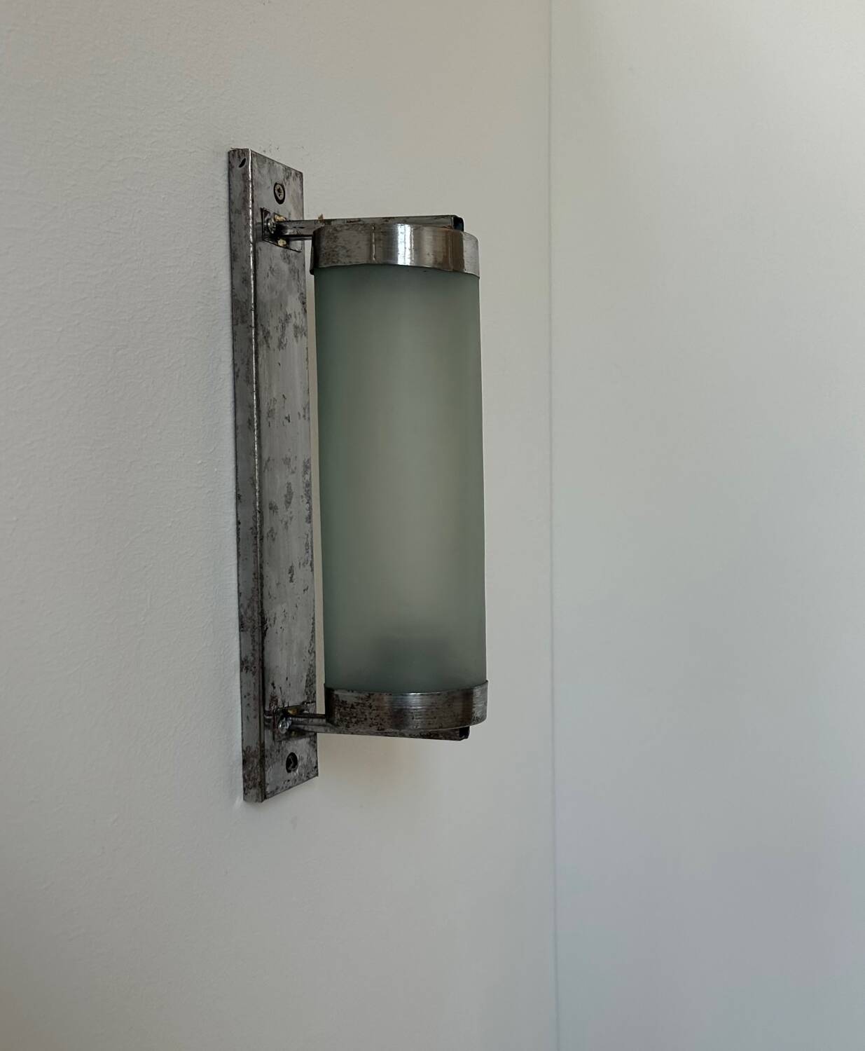Vintage tubular wall lamp, chrome and sandblasted glass, France 1940