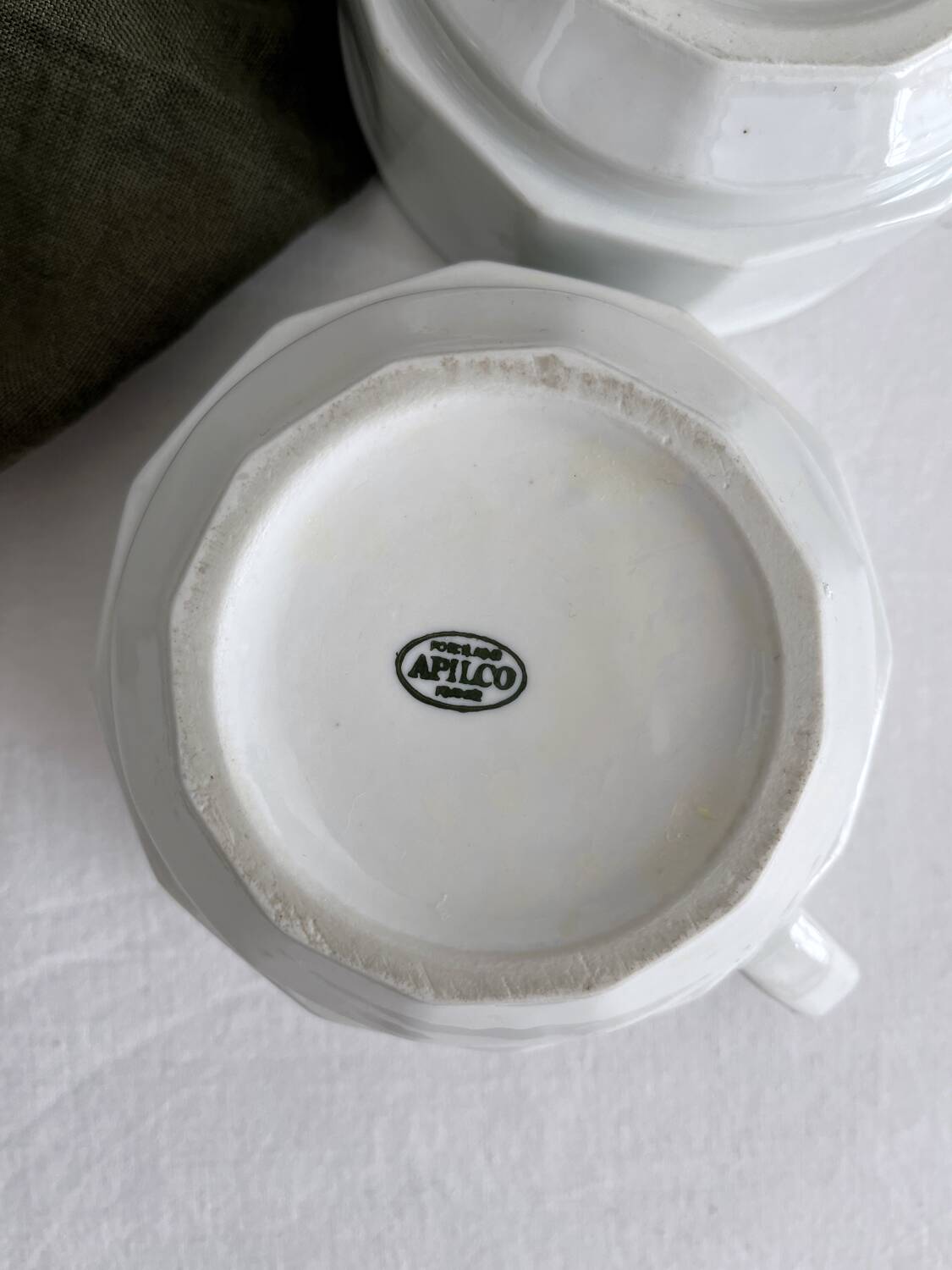 2 white porcelain cups Apilco vintage Parisian bistro