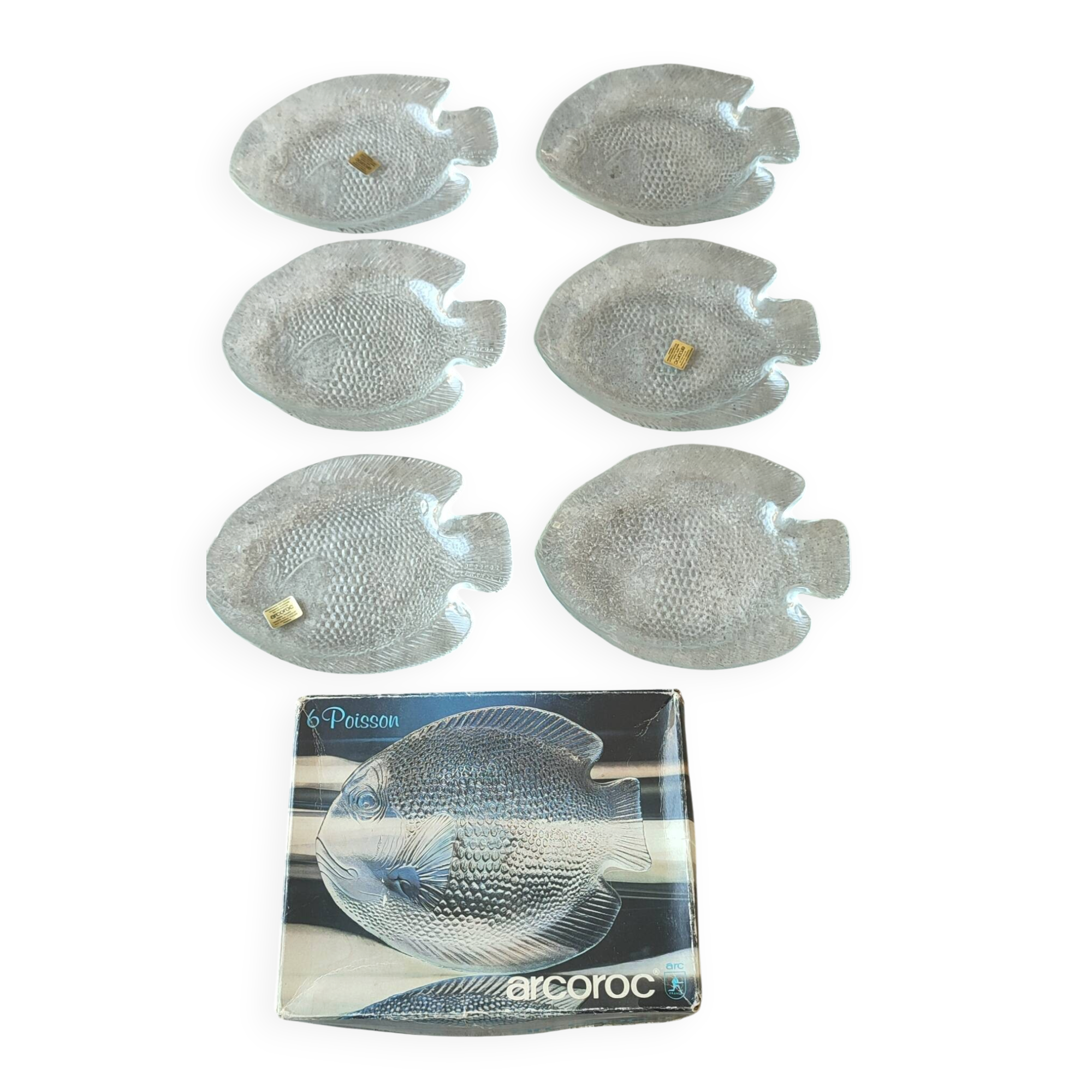 New vintage Arcoroc fish plates in original box
