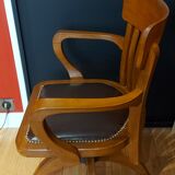 American armchair solid oak and swivel and tilting leather early twentieth fully restored