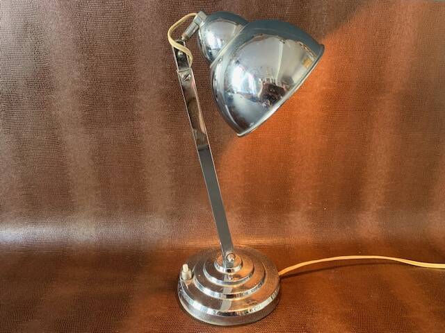 Old Art Deco desk lamp, in chrome metal-1950