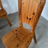 French design pine table and chair set from the 70s brutalist vintage arcs