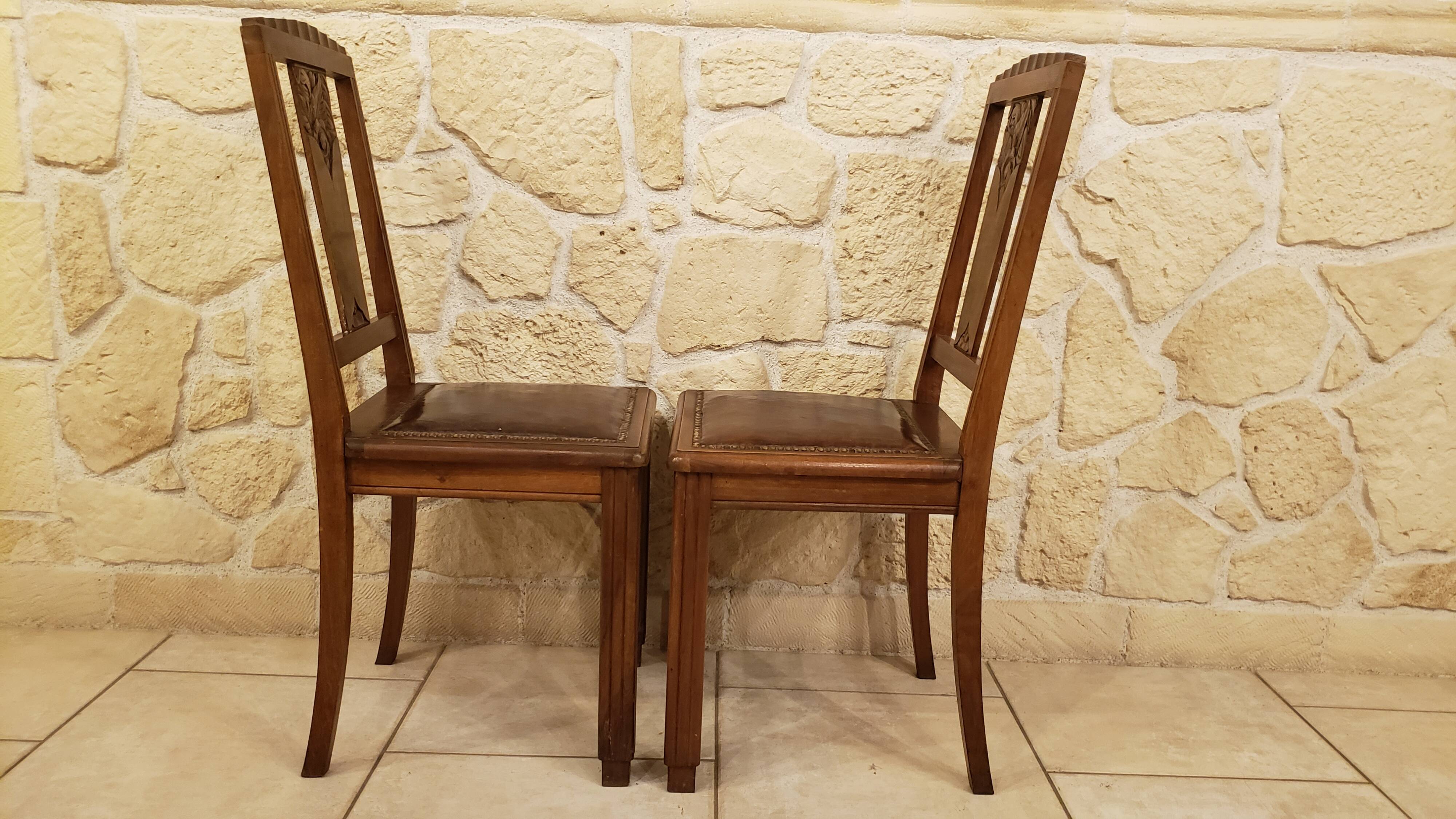 2 solid wood art deco chairs