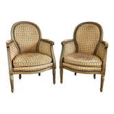 Pair of wooden and velvet armchairs in Louis XVI style 19th century