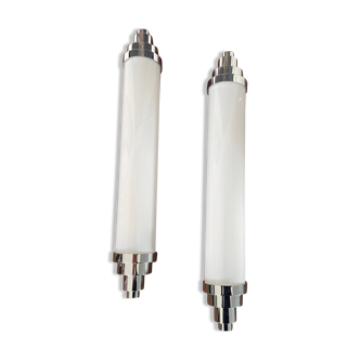 Pair of modernist art deco wall lamps, Carlton type, vintage France.