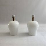 White Swirl Murano Glass Table Lamps 1970s Hollywood Regency Minimalism bed