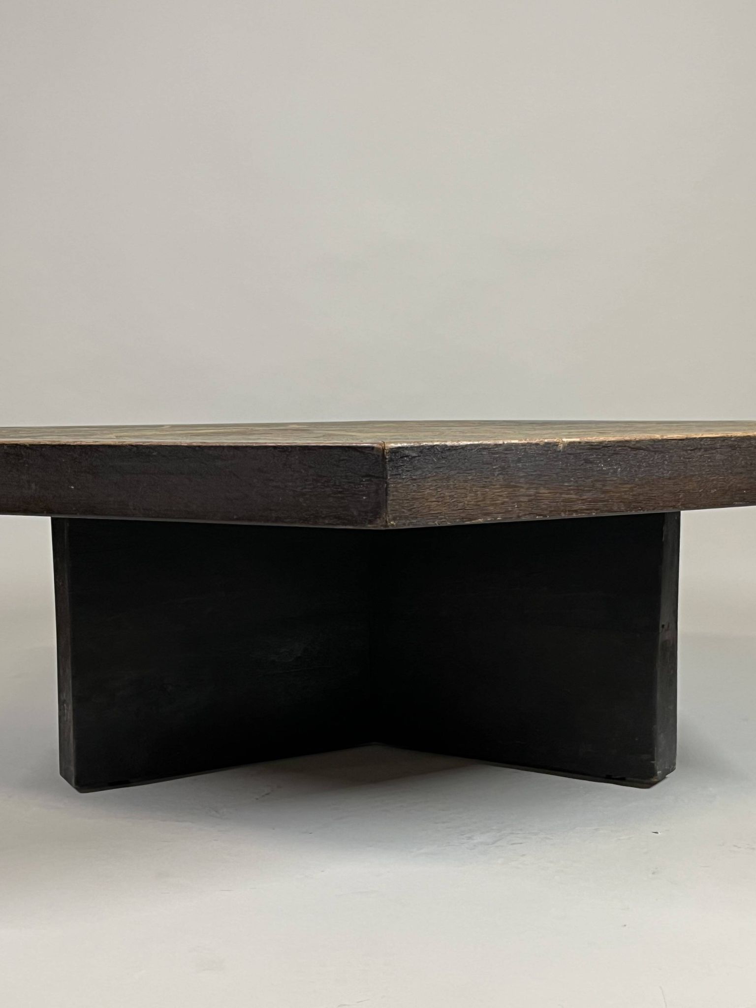 Large Brutalist Coffee Table in Oak and Stone Mosaic, 1960s