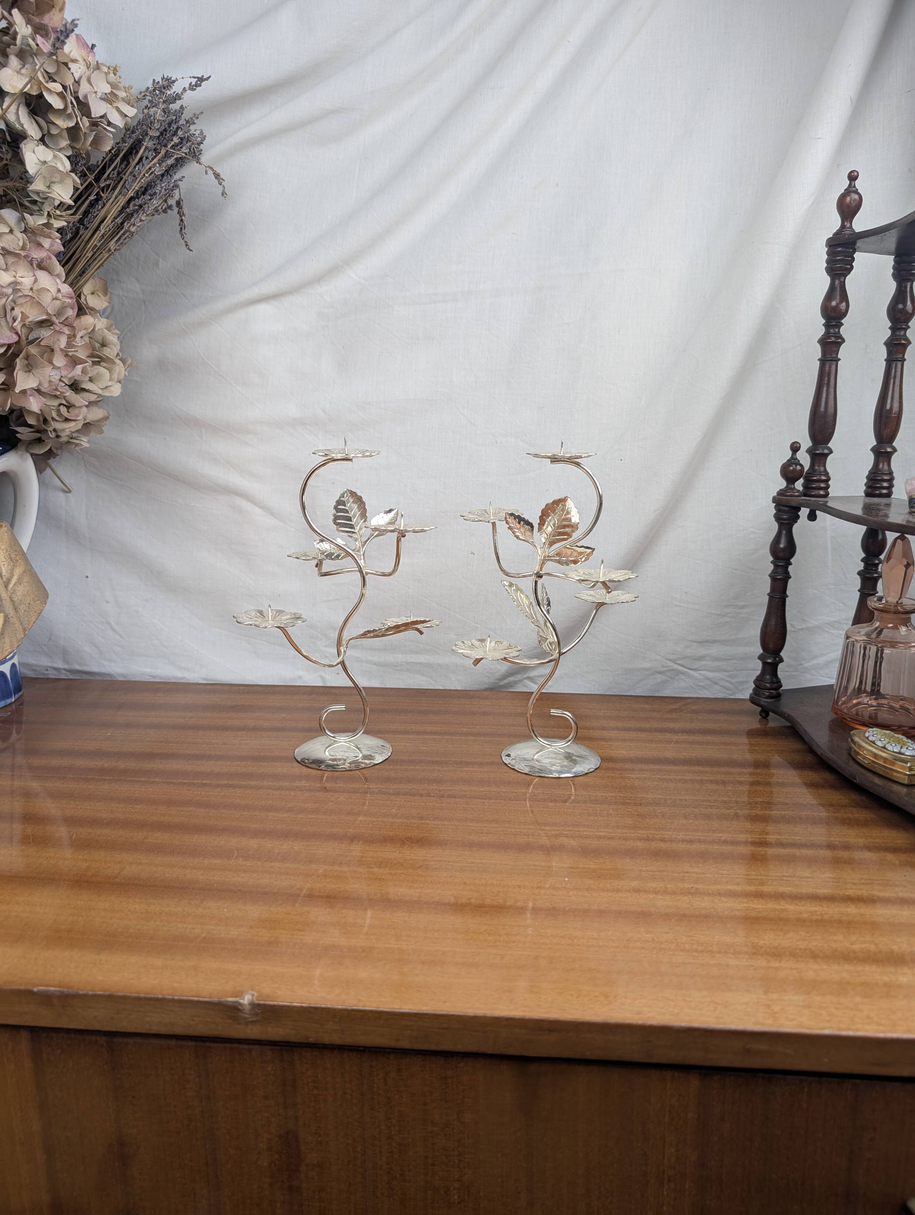 Pair of Art Nouveau Style Silver Plated Metal Candlesticks, BMF Made in Germany