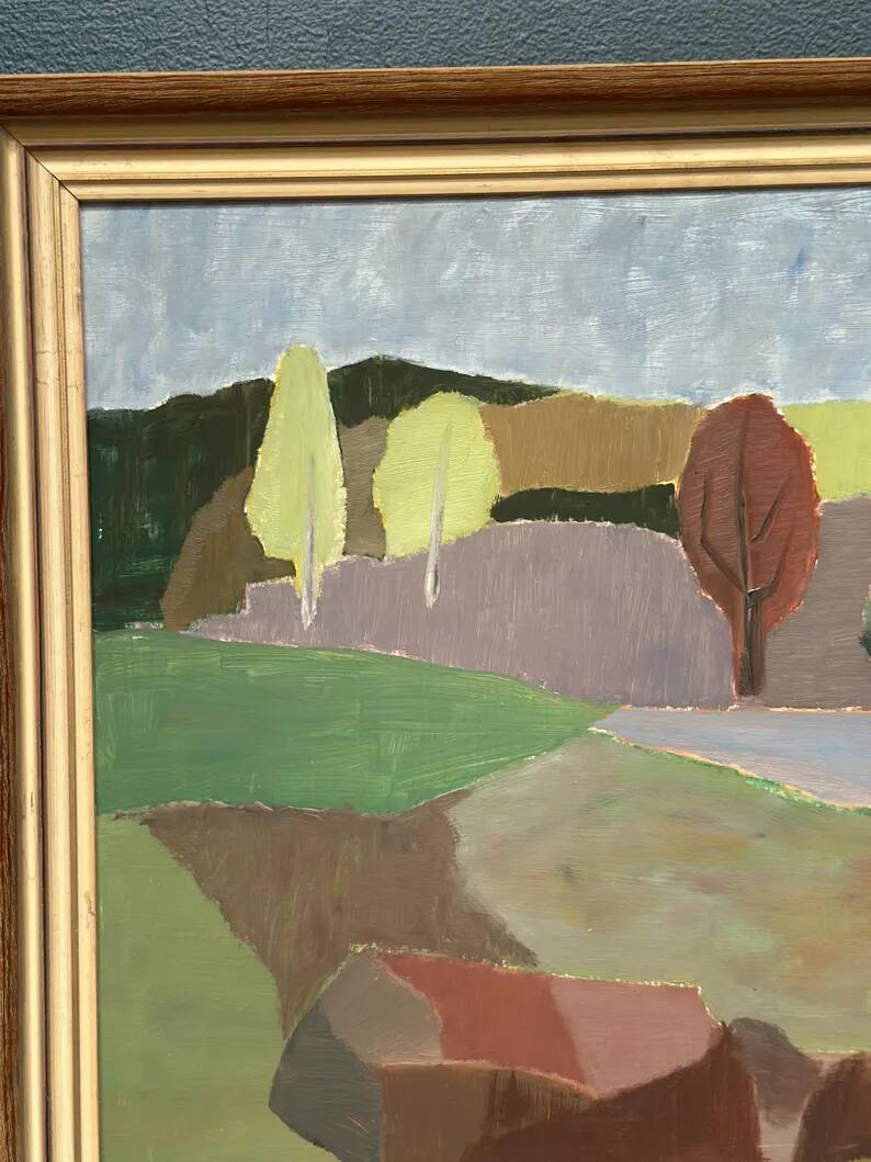 Original Swedish Oil on Panel – “Trees and Fields” by Carl‑Einar Andersson (1925–1975) – 1959 – Vintage & Framed – 53 × 44.5cm (20.9"×17.5")