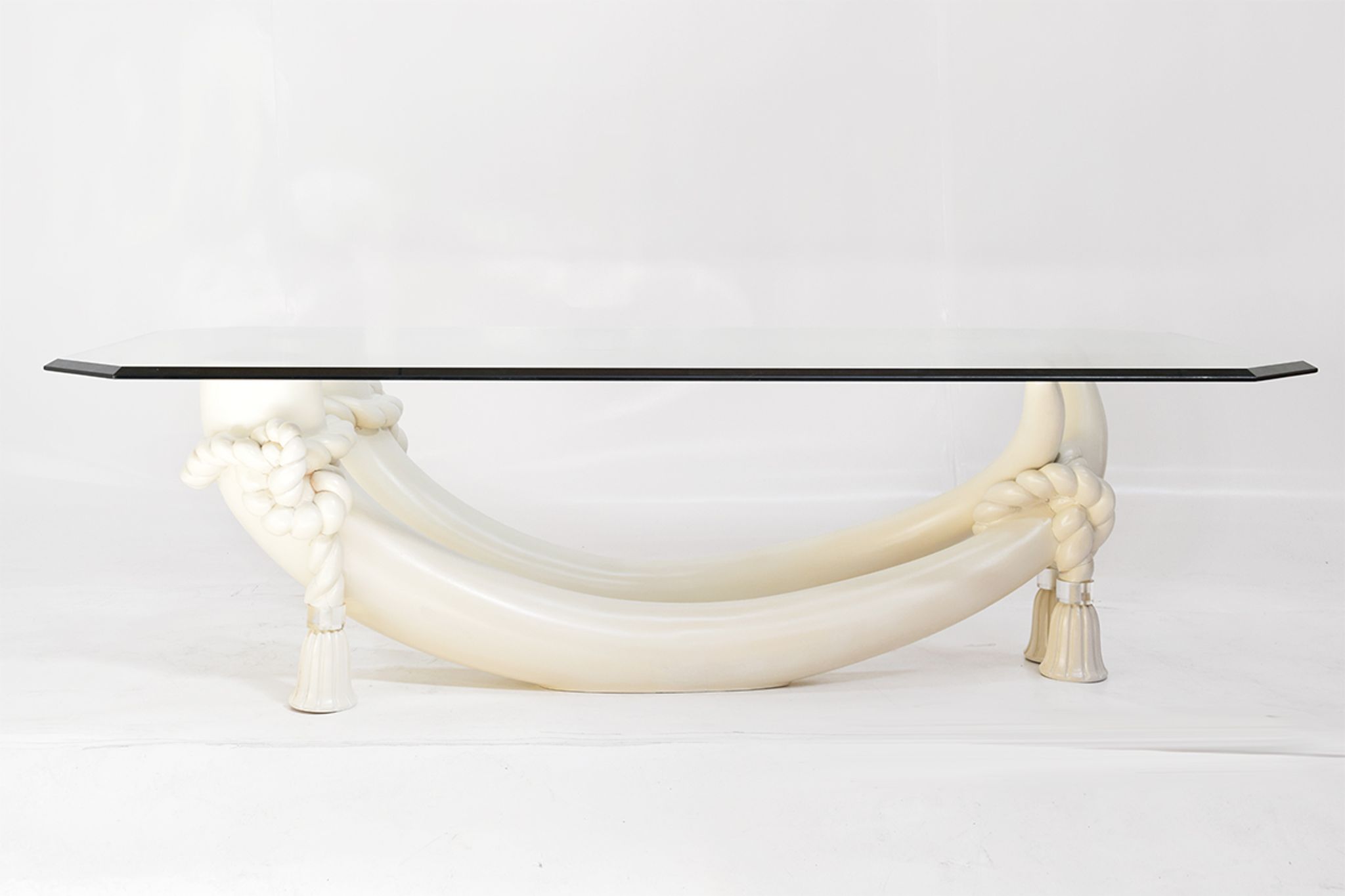 Hollywood regency style faux tusk coffee table, 1980s