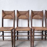 Set of 6 straw and oak Beauche chairs.