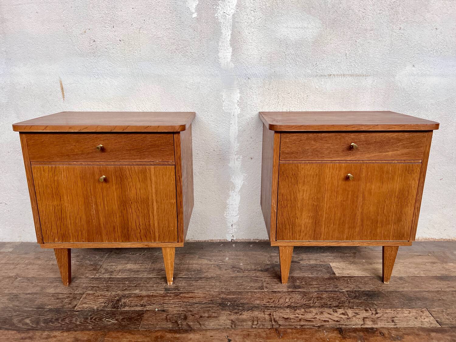 Pair of vintage oak bedside tables, 1960s