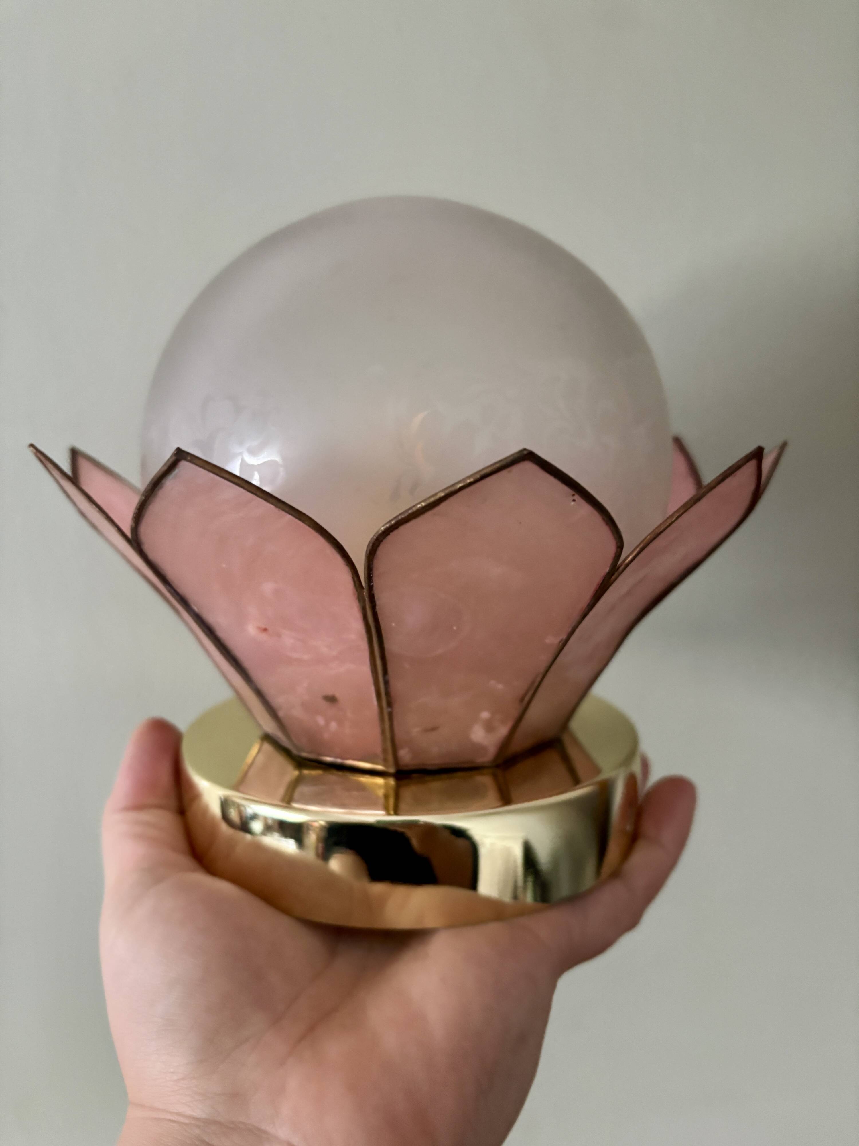 Vintage pink mother-of-pearl wall lamp with frosted glass globe
