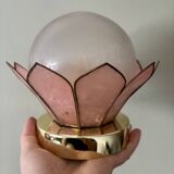 Vintage pink mother-of-pearl wall lamp with frosted glass globe
