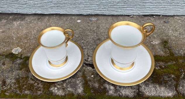 Two Limoges Porcelain Cups, White & Gold
