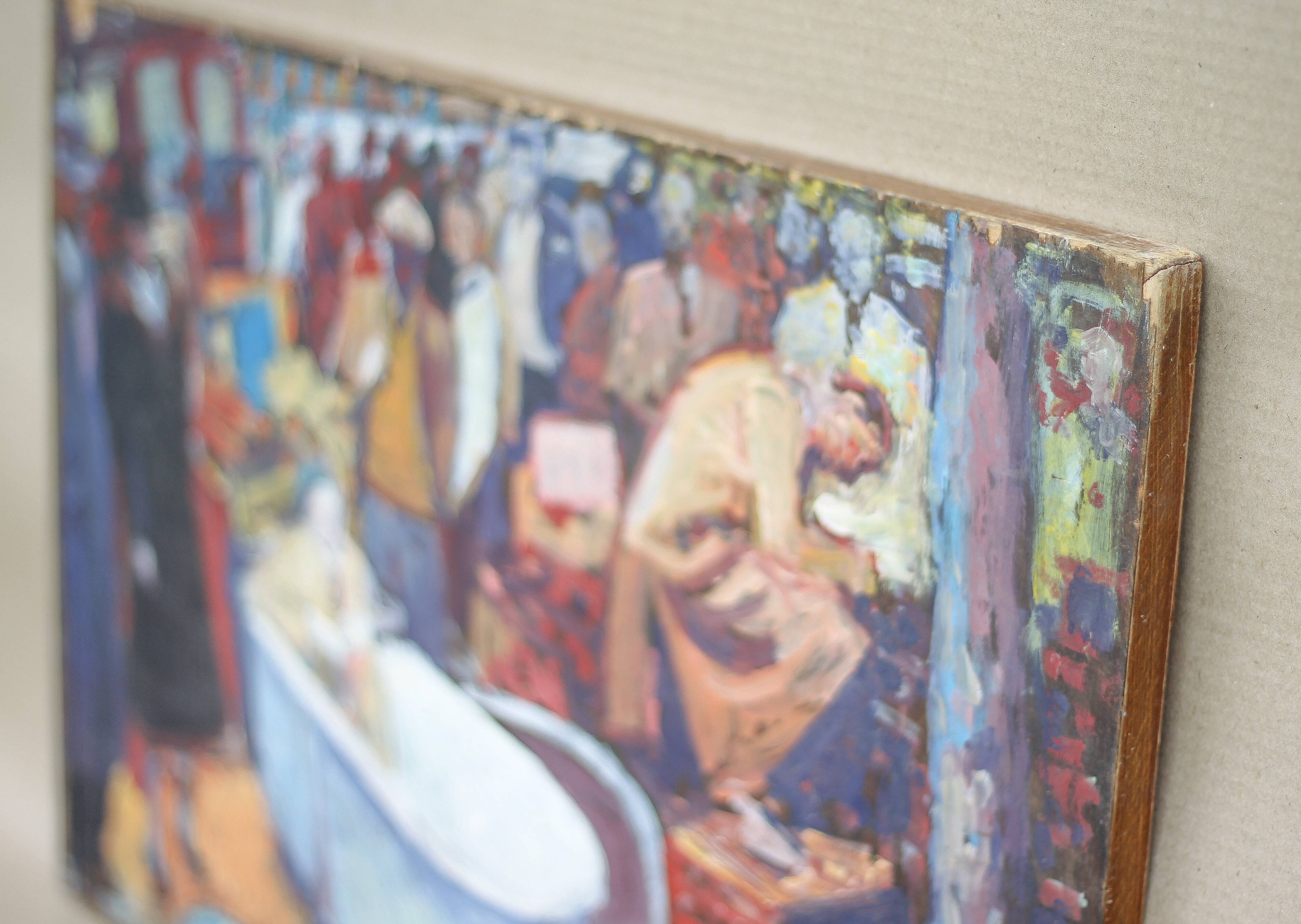 Painting signed Patrice Landauer, vintage painting, painting on wood panel