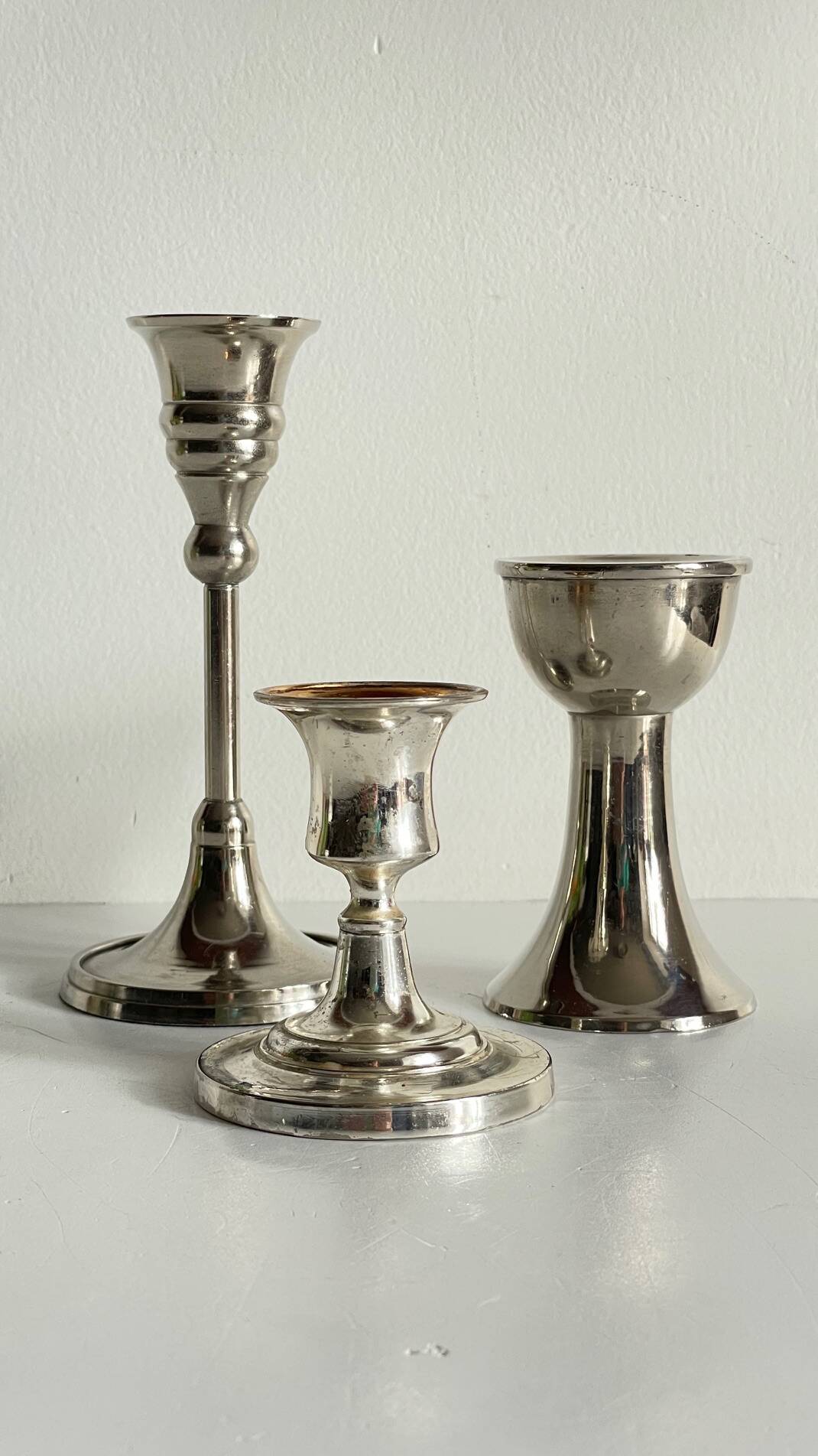 Vintage chrome metal candle holders