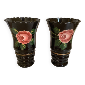 Pair of Napoleon III black opaline vases