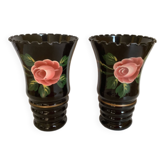 Paire de vases Napoléon III opaline noire