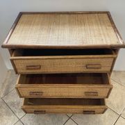 Vintage 1970s bamboo rattan 3-drawer chest of drawers.