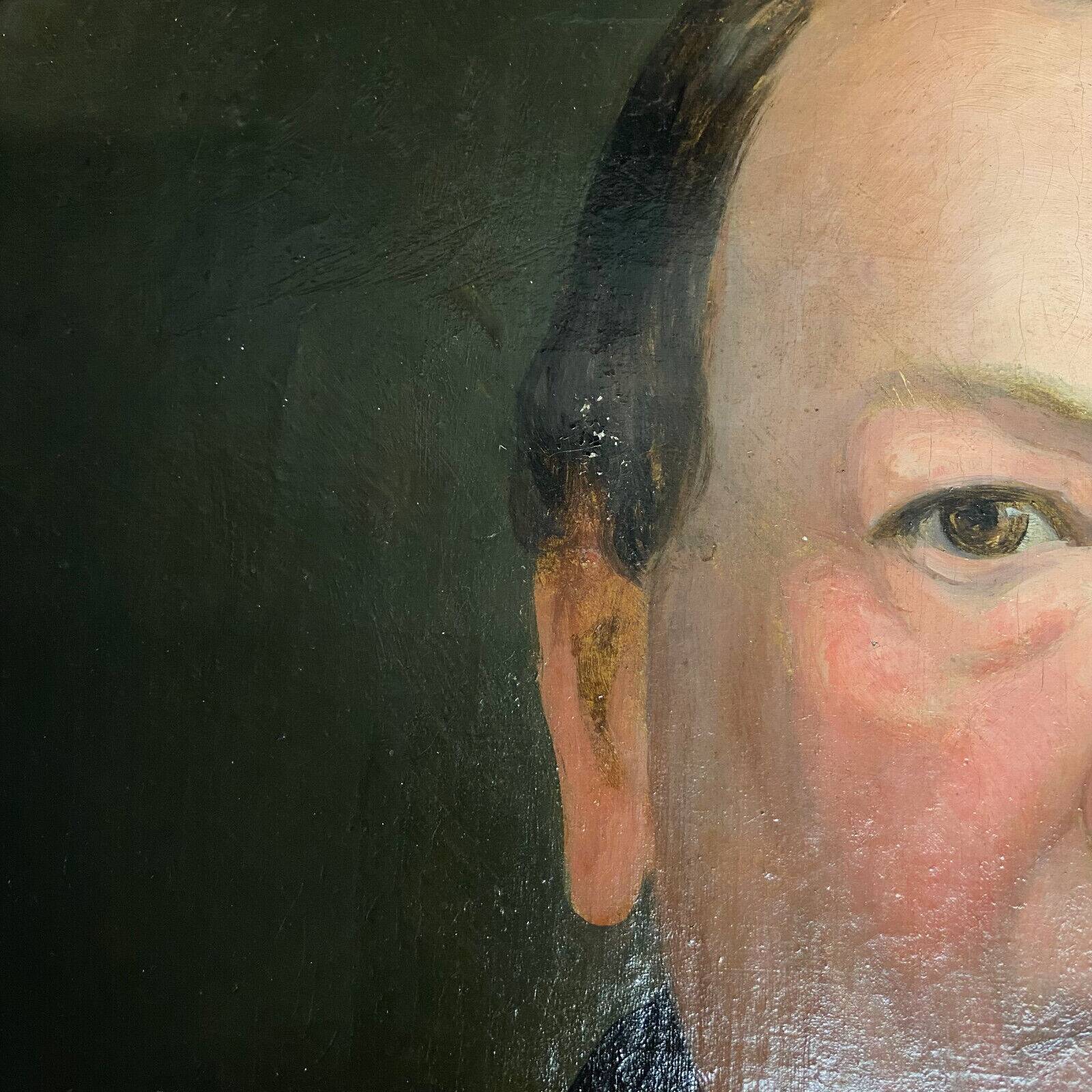 Old hst painting portrait of a man medallion golden frame louis xv style