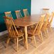 Retro Blonde Elm Model 444 Grand Plank Dining Table & 8 Goldsmith Dining Chairs
