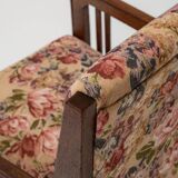 Antique Art Nouveau Armchair in Oak and Floral Upholstery, Belgium ca 1900s