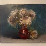 Old painting, still life with thistles signed C.Jung, 1928