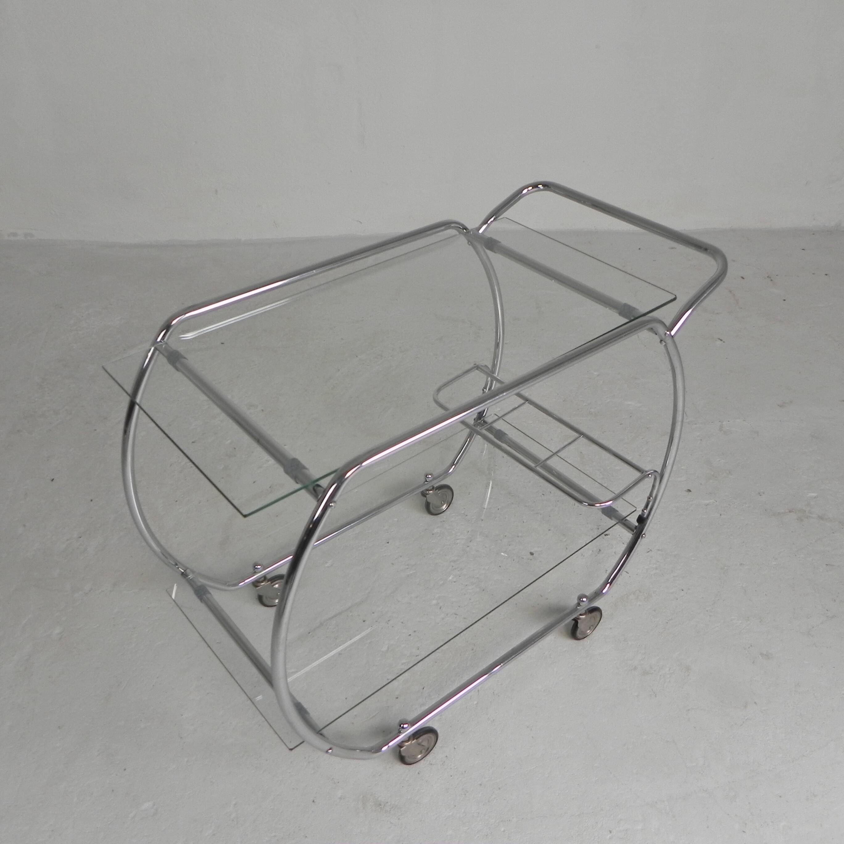 Art Deco trolley, chrome serving cart, 1950s