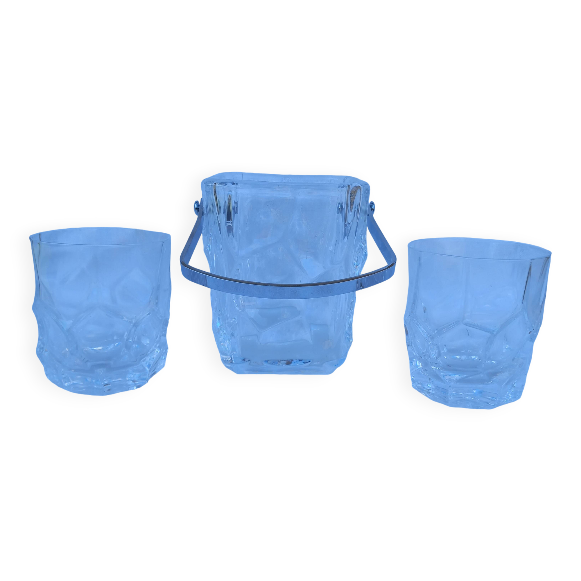 Ice bucket and 2 vintage whisky glasses in Sèvres crystal