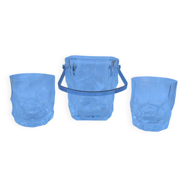 Seau à glace et 2 verres whisky vintage en cristal de Sèvres