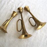 3 brass trumpet candlesticks